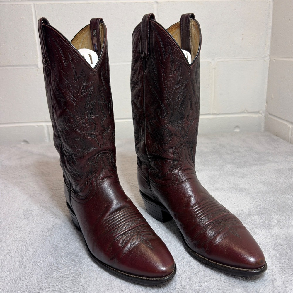 Dan Post Western Cowboy Boots Mens 9.5D Black Cherry Leather R Toe 112 R Vintage